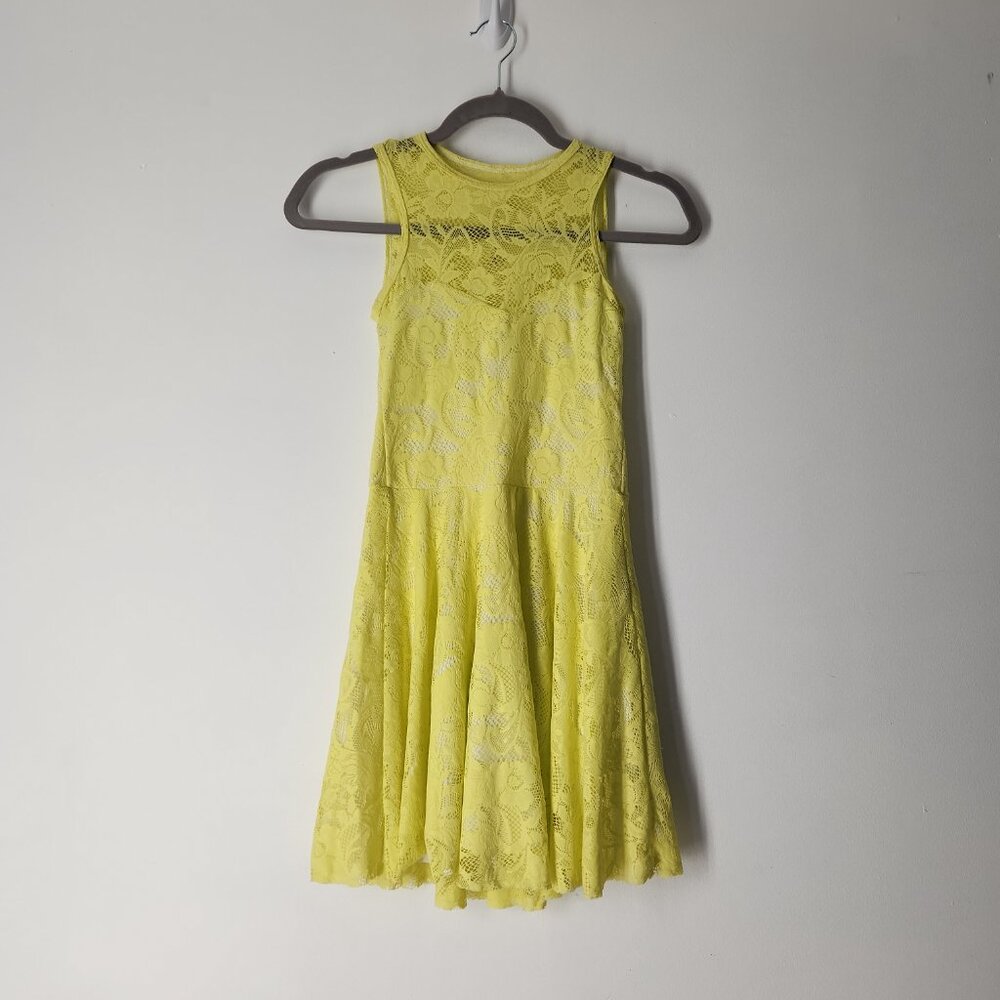 BlackMilk Lemon Yellow Lace Skater Mini Dress size  XXS  2XS